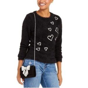 Inc Heart-Print Eyelash Sweater